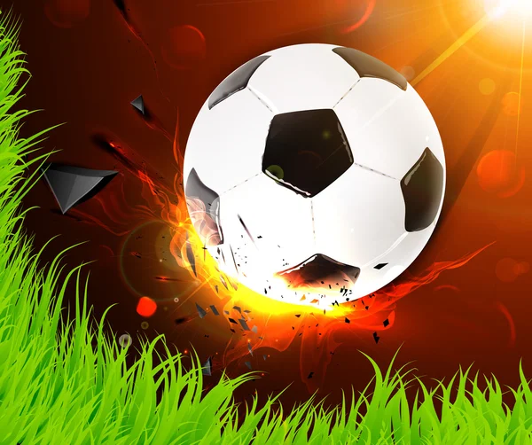 Cartel de fútbol con pelota y fuego — Vector de stock