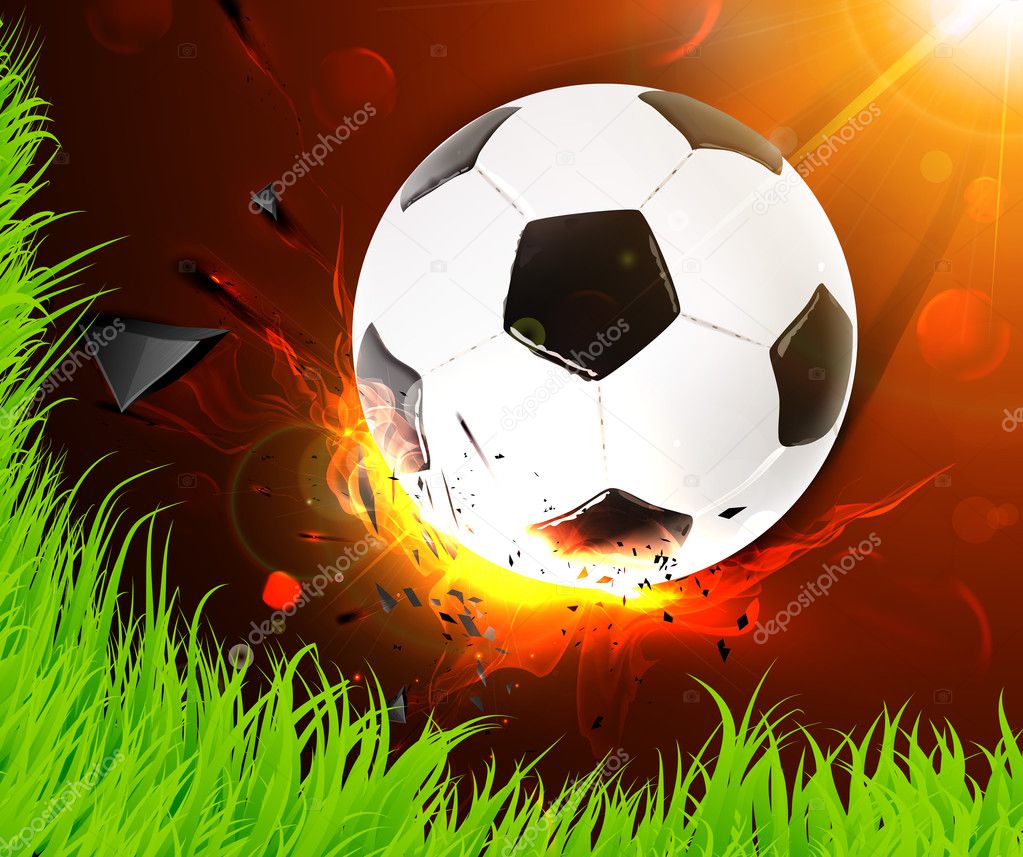 Football poster with ball and fire