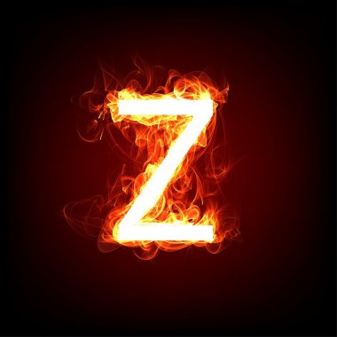 Fiery font for hot flame design. Letter Z clipart