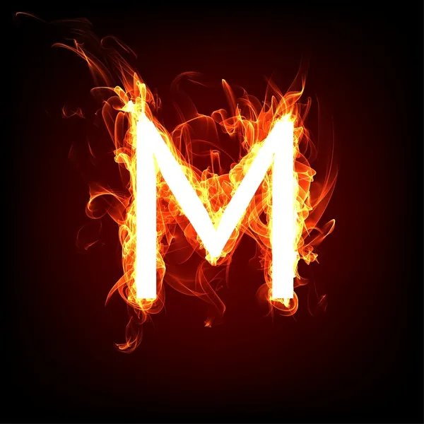 Вогняний шрифт для дизайну гарячого полум'я. Літера М — стокове фото