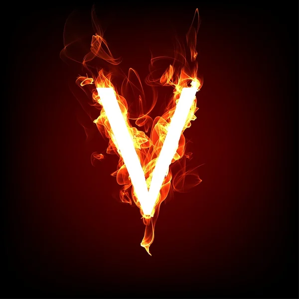 Fiery font for hot flame design. Letter V — Stock Photo, Image