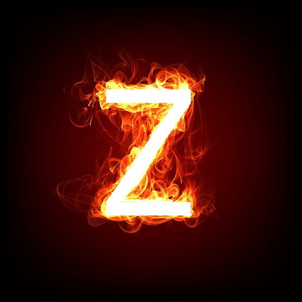 Fiery font for hot flame design. Letter Z