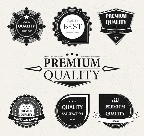 Vintage Styled Premium Quality and Satisfaction Guarantee Label collection with black grungy design, paper texture. — Stock Vector