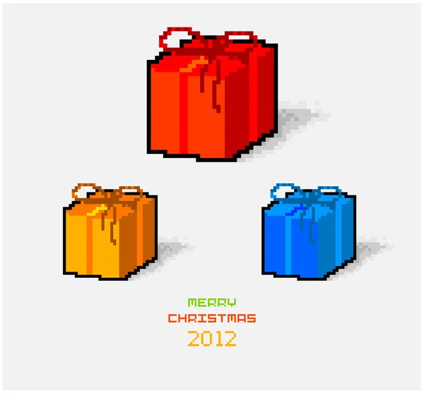 Vector Christmas pixel art card with Christmas gifts set — Stock Vector