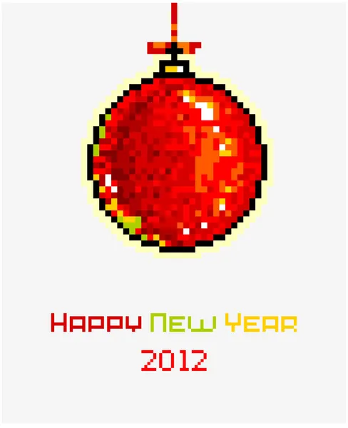 Cartão de arte de pixel de Natal vetorial com bola de Natal — Vetor de Stock