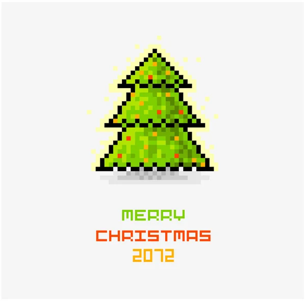 Vector Christmas pixel art card with Christmas tree — Stock Vector