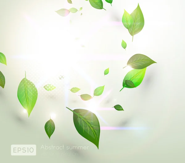 Fresh green leaves and sun shine for summer design — Stock Vector