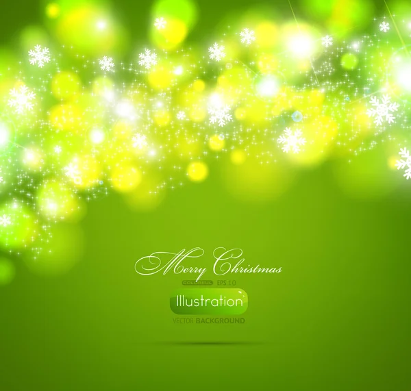 Weihnachten grün Hintergrund Licht und Schneeflocken Vektor Hintergrund für Weihnachten Winter Design. — Stockvektor