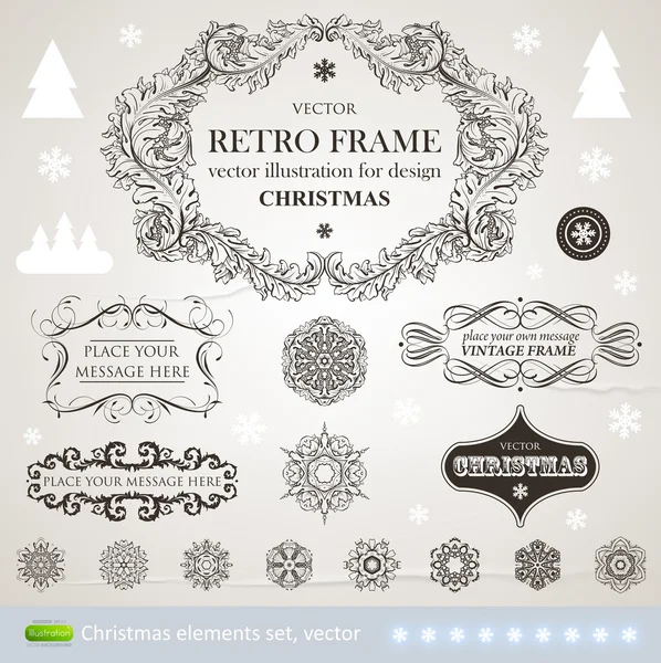 Christmas decoration set - lots of calligraphic elements, bits and pieces to embellish your holiday layouts — Stock Vector