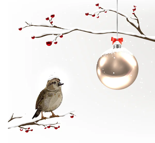 Oiseau sur la branche. Heure d'hiver, pour la conception de Noël — Image vectorielle