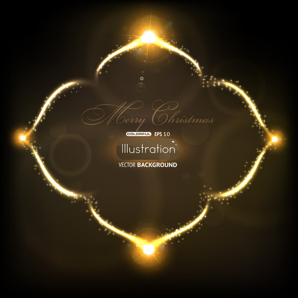 Abstract golden christmas frame on black background. Vector eps10 illustration