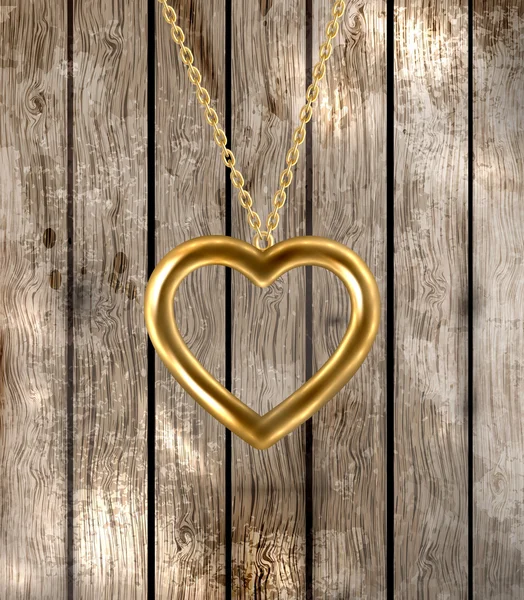 Gouden hart in de keten voor de dag van Valentijnskaarten ontwerp — Stockvector
