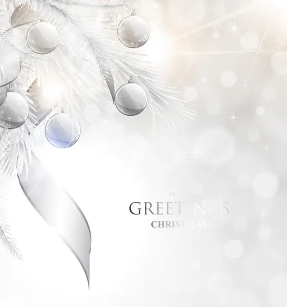 Elegante sfondo di Natale con palline d'argento e stelle — Vettoriale Stock
