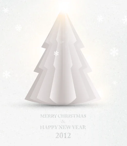 Beyaz kağıt - orijinal yeni yıl kartı parçalarıyla yapılmış basit vektör Noel ağacı — Stok Vektör