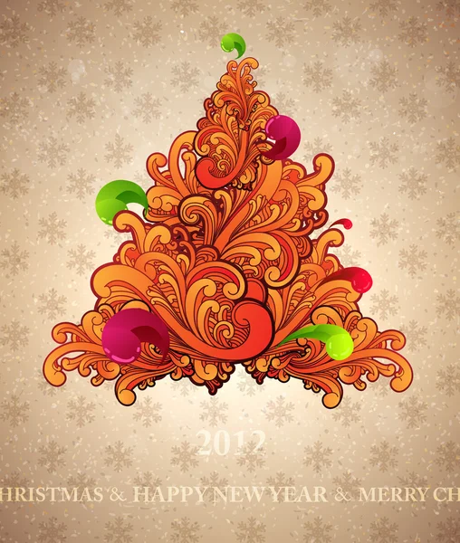 Arbre de Noël abstrait, ornement de fleurs — Image vectorielle