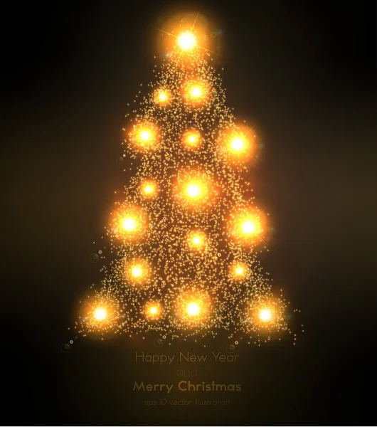 Astratto albero di Natale dorato su sfondo nero — Vettoriale Stock