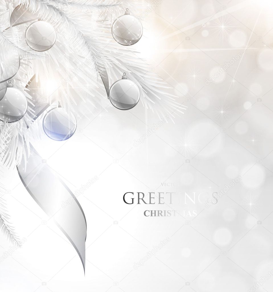 Elegant Christmas background with silver baubles and stars