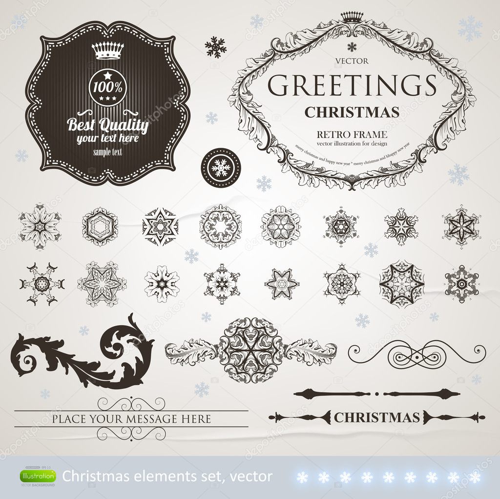 Christmas decoration set - lots of calligraphic elements, bits and pieces to embellish your holiday layouts