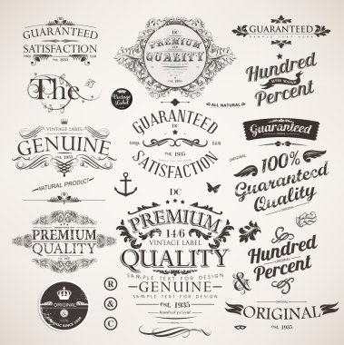 vektör kaligrafi tasarım öğeleri, çiçekler ve retro kare oyma seti, üstün kaliteli ve memnuniyeti vintage design etiketleri eski stil, vektör toplama garanti.