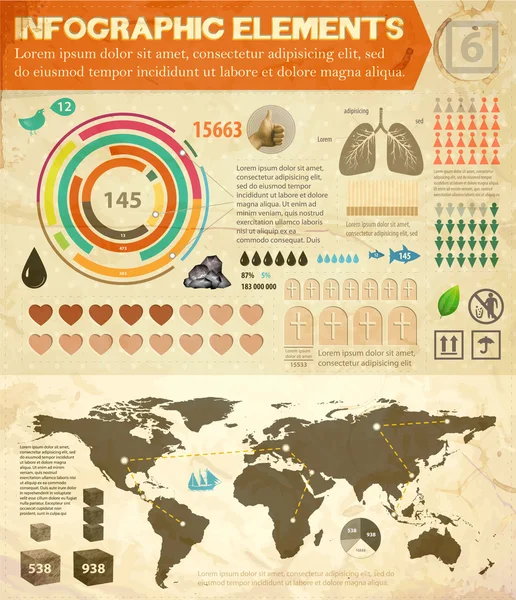 Conjunto de elementos de infografía Textura de papel antiguo Diseño de estilo vintage — Archivo Imágenes Vectoriales