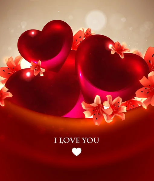 Hearts on silk. Valentine's day vector background — Stock Vector