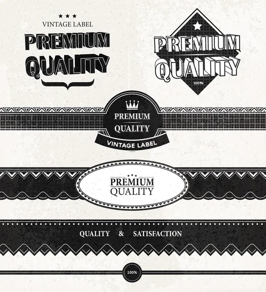 Conjunto de etiquetas de calidad y garantía premium con diseño retro estilo vintage, vector — Archivo Imágenes Vectoriales