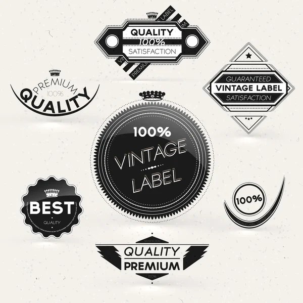 Uppsättning av premiumkvalitet och garantera etiketter med retro vintage stil design, vektor — Stock vektor