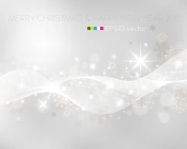 Tarjeta de Navidad abstracta con copos de nieve blancos y luces — Vector de stock