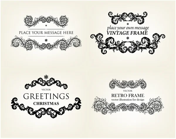 Christmas decoration collection Set of calligraphic and typographic elements, frames, vintage labels, ribbons, borders, holly berries, fir-tree branches and balls. All for holiday invitation design. — Stock Vector