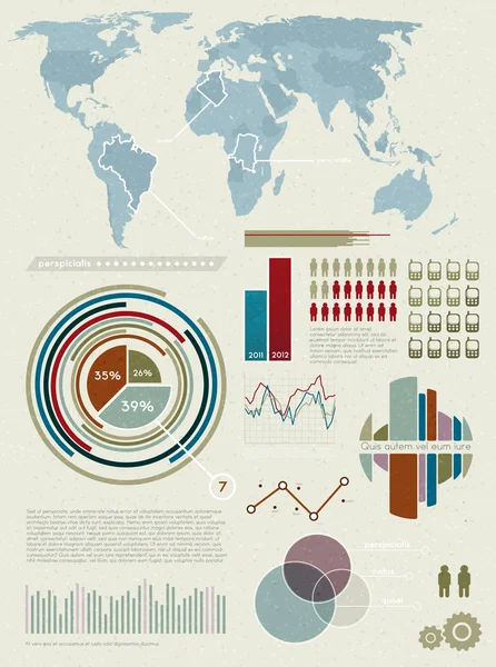 Nastavit prvky infografiky. Světová mapa a informační grafika — Stockový vektor