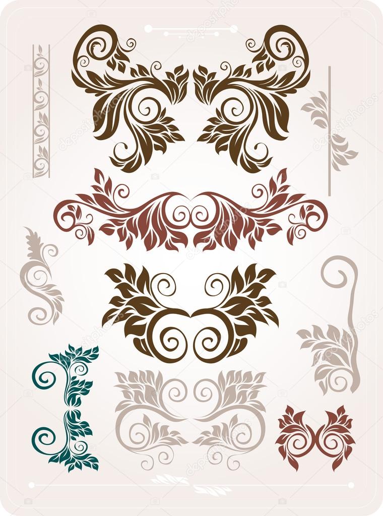 Abstract elements for design. Retro floral ornament for background.