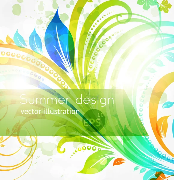 Elementos florales de diseño veraniego con sol — Vector de stock