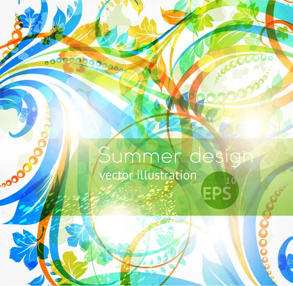 Floral summer design elements with sun shine. — Stock Vector