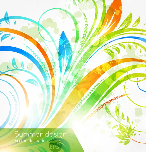 Elementi di design estivi floreali con sole splendente . — Vettoriale Stock