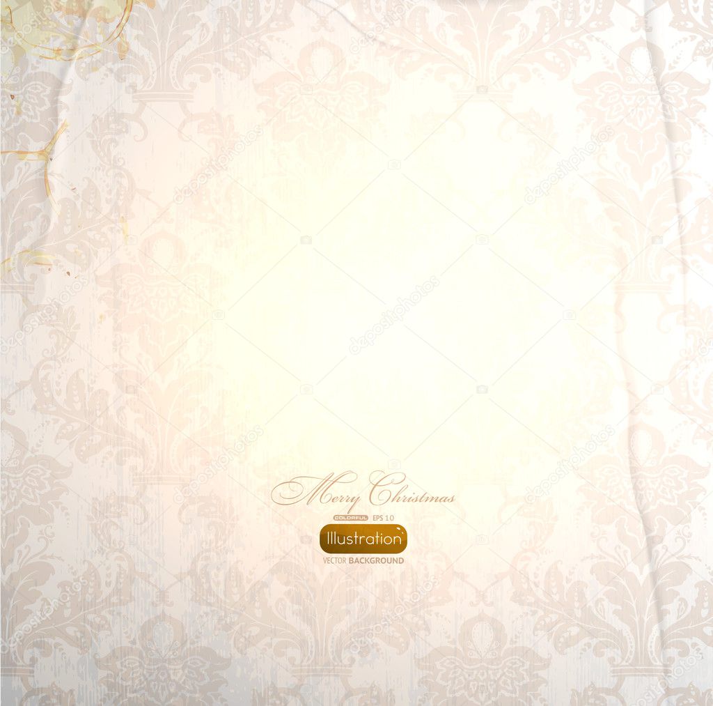 elegant damask background with classical wallpaper pattern, slightly grungy texture and light effects