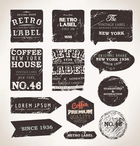 Vintage Styled Premium Quality and Satisfaction Guarantee Label collection with black grungy design, paper texture. — Stock Vector