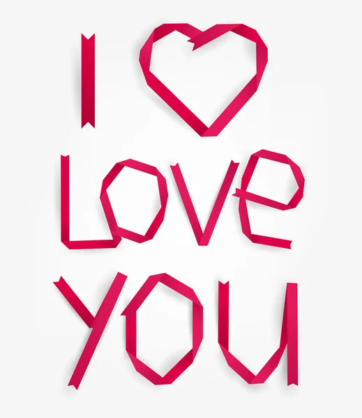Piros papír szív az I Love You cím, Valentin-nap vagy esküvői tervezés — Stock Vector