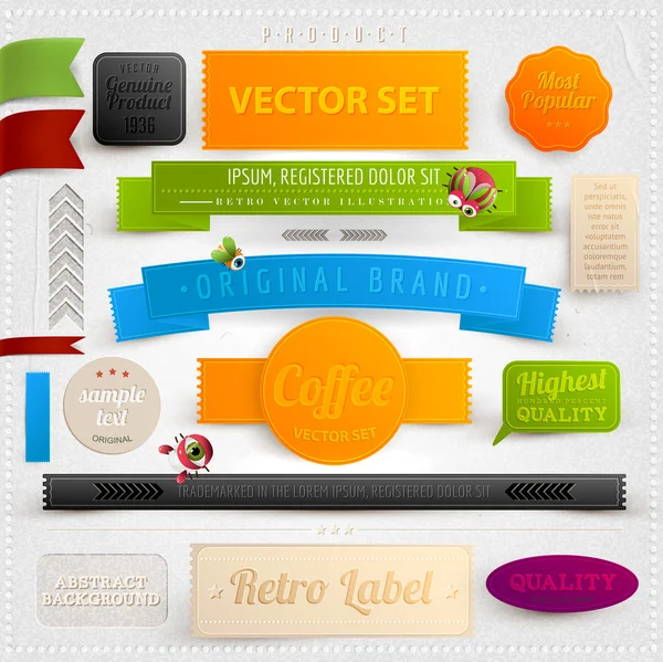 retro şeritler, etiketleri ve böcekleri kümesi. vektör çizim.