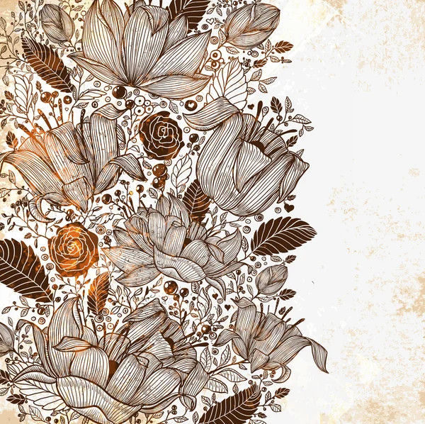Stylish floral background, hand drawn retro flowers