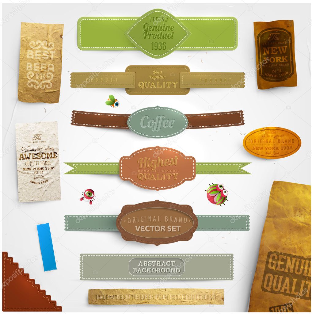 Set of vector retro ribbons, old dirty paper textures and vintage labels. Elements for design.