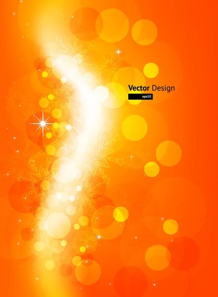 Vector - copos de nieve y estrellas, luz borrosa dorada — Vector de stock