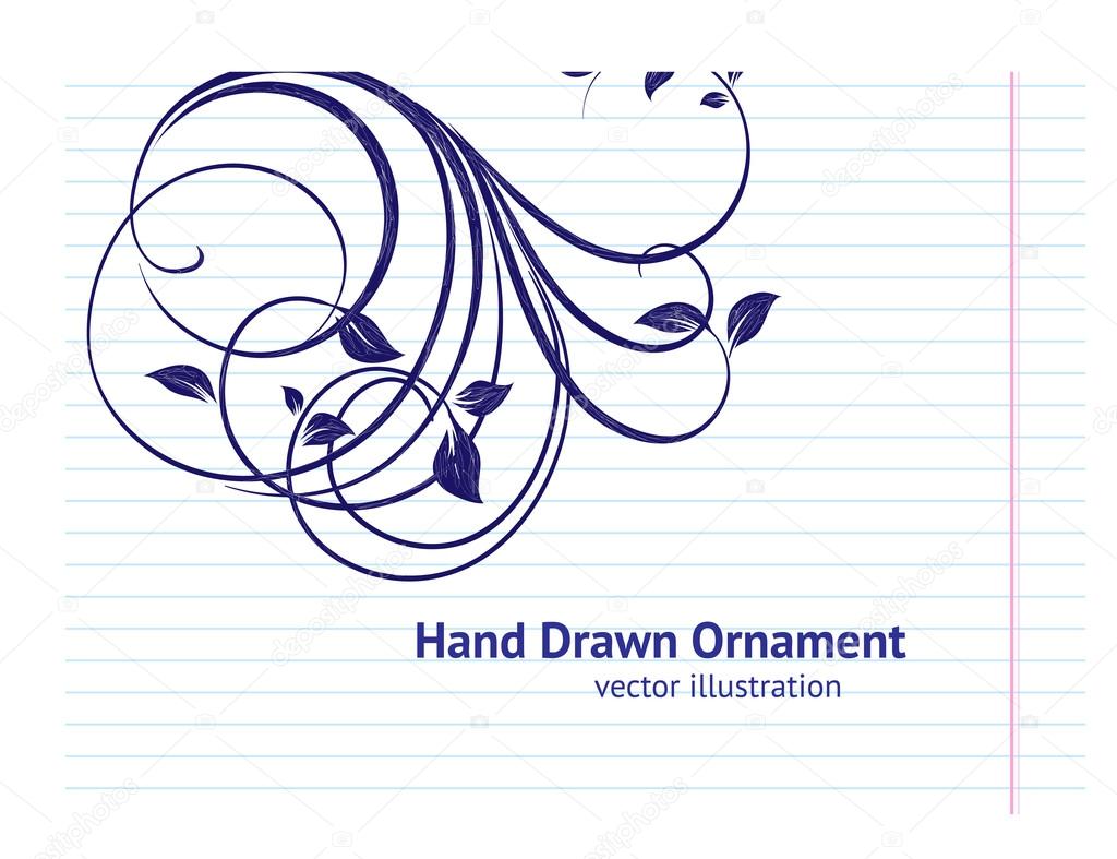 Hand-Drawn Back to School Illustration Design Elements on Lined Sketchbook Paper Background, Floral ornaments