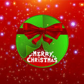 abstraktní zelené vánoční koule broušená z papíru na červeném pozadí s vánoční stromeček ze zvlněné roh papíru a červenou stuhou luk. vektorové ilustrace eps10