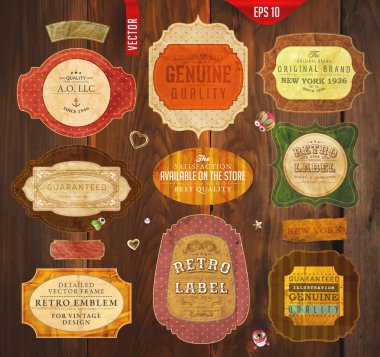 vektör retro şeritler, eski kirli kağıt doku ve vintage etiketleri, afiş ve Amblemler kümesi. tasarım öğeleri koleksiyonu.