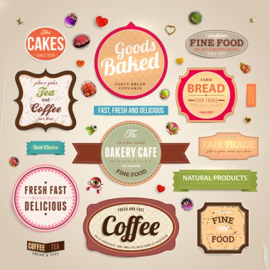 retro ekmek ve kahve etiket, kurdela ve vintage design, eski kağıt dokular için kartlar