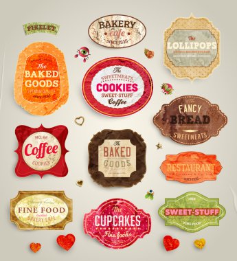 retro ekmek ve kahve etiket, kurdela ve vintage design, eski kağıt dokular için kartlar
