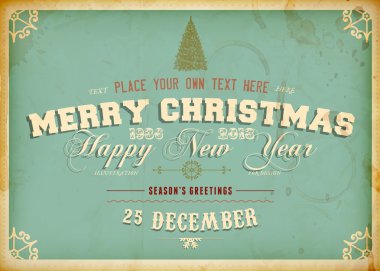 Vintage Christmas Card with engraving tree and grunge background for Xmas invitation design