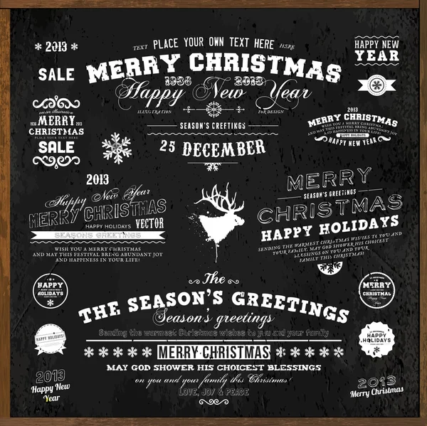 Set xmas en gelukkig nieuw jaar etiketten met retro vintage stijl ontwerp. Kerstmis decoratie collectie. kalligrafische en typografische elementen, labels, tekenen. herten hoofd. EPS-10 vectorillustratie. — Stockvector