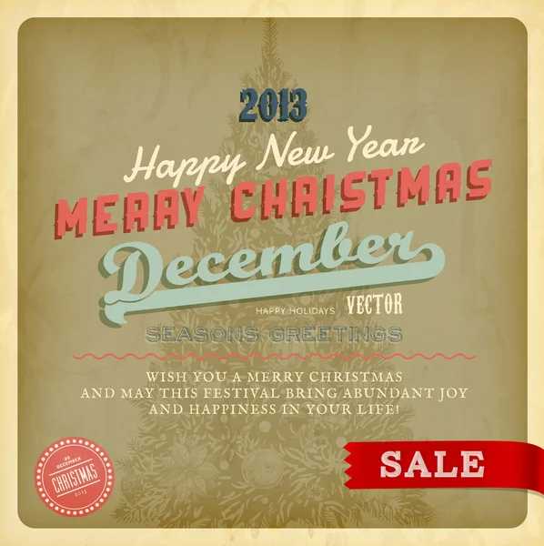 Kurdela ve grunge arka plan Christmas davetiye tasarımı için vintage Noel kartı — Stok Vektör