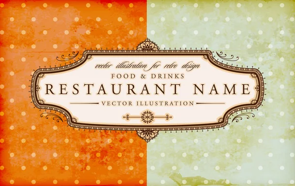 Design di etichetta vintage ristorante con cornice floreale retrò per il design del menu vintage, vecchia texture di carta — Vettoriale Stock